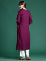 Women's Purple Embroidered Straight Kurta