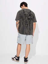 Men's Grey Casual Graphic Half Sleeves Tshirt