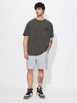 Men's Grey Casual Graphic Half Sleeves Tshirt