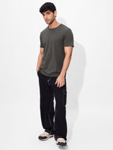 Men's Grey Casual Solid Regular Fit Half Sleeves Tshirt
