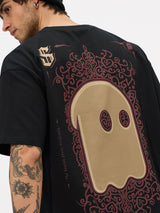 Men's Black Casual Printed Oversized Fit Half Sleeves Tshirt