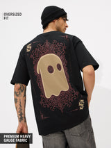 Men's Black Casual Printed Oversized Fit Half Sleeves Tshirt
