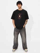 Men's Black Casual Printed Oversized Fit Half Sleeves Tshirt