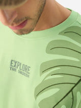 Men's Green Casual Printed Oversized Fit Half Sleeves Tshirt