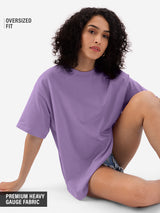 Women's Purple Casual Oversized Fit Solid Half Sleeves Tshirt