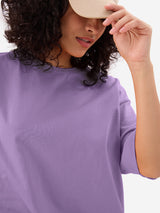 Women's Purple Casual Oversized Fit Solid Half Sleeves Tshirt