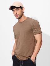 Men's Brown Casual Solid Regular Fit Half Sleeves Tshirt