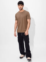Men's Brown Casual Solid Regular Fit Half Sleeves Tshirt