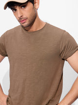 Men's Brown Casual Solid Regular Fit Half Sleeves Tshirt