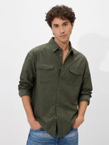 Men's Green Casual Solid Regular Fit Full Sleeves Shirt