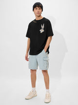 Men's Black Casual Printed Oversized Fit Half Sleeves Tshirt