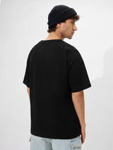 Men's Black Casual Printed Oversized Fit Half Sleeves Tshirt