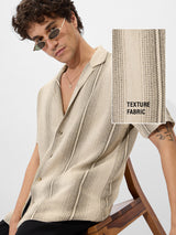 Men's Beige Casual Striped Regular Fit Half Sleeves Shirt