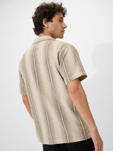 Men's Beige Casual Striped Regular Fit Half Sleeves Shirt
