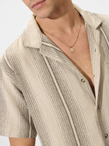 Men's Beige Casual Striped Regular Fit Half Sleeves Shirt