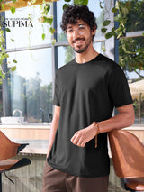 Men's Black Casual Solid Regular Fit Half Sleeves Tshirt