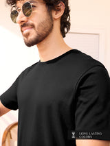 Men's Black Casual Solid Regular Fit Half Sleeves Tshirt