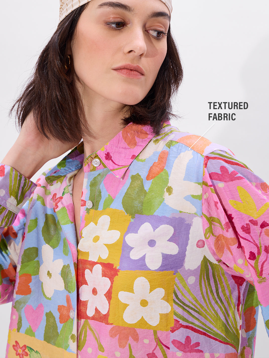 Women's Pink Casual Oversized Fit Printed Full Sleeves Shirt
