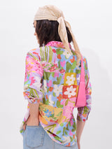 Women's Pink Casual Oversized Fit Printed Full Sleeves Shirt