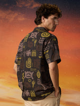 Men's Brown Casual Printed Regular Fit Half Sleeves Shirt