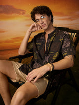 Men's Brown Casual Printed Regular Fit Half Sleeves Shirt