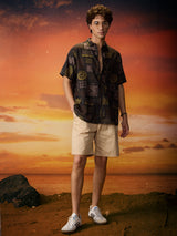 Men's Brown Casual Printed Regular Fit Half Sleeves Shirt