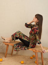 Women's Black Printed Straight Kurta Trousers Set