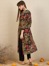 Women's Black Printed Straight Kurta Trousers Set