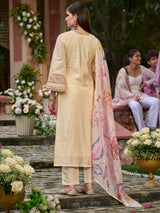 Women's Off White Embroidered Straight Kurta Pant With Organza Dupatta Set