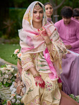 Women's Off White Embroidered Straight Kurta Pant With Organza Dupatta Set