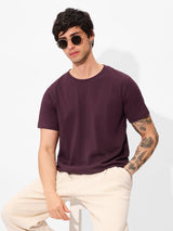 Men's Purple Casual Solid Regular Fit Half Sleeves Tshirt
