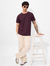 Men's Purple Casual Solid Regular Fit Half Sleeves Tshirt