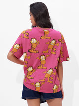 Women's Pink Casual Oversized Fit Printed Half Sleeves Tshirt
