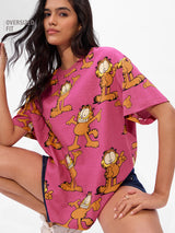 Women's Pink Casual Oversized Fit Printed Half Sleeves Tshirt