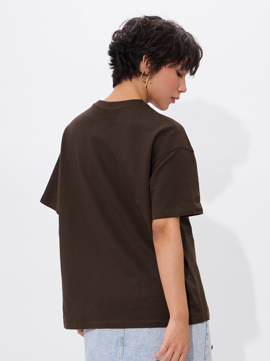 Women's Brown Casual Oversized Fit Printed Half Sleeves Tshirt