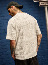 Men's Off White Casual Printed Oversized Fit Half Sleeves Tshirt