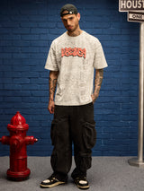 Men's Off White Casual Printed Oversized Fit Half Sleeves Tshirt