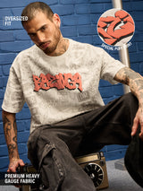 Men's Off White Casual Printed Oversized Fit Half Sleeves Tshirt