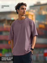 Men's Purple Casual Solid Oversized Fit Half Sleeves Tshirt