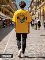 Men's Yellow Casual Printed Oversized Fit Half Sleeves Tshirt