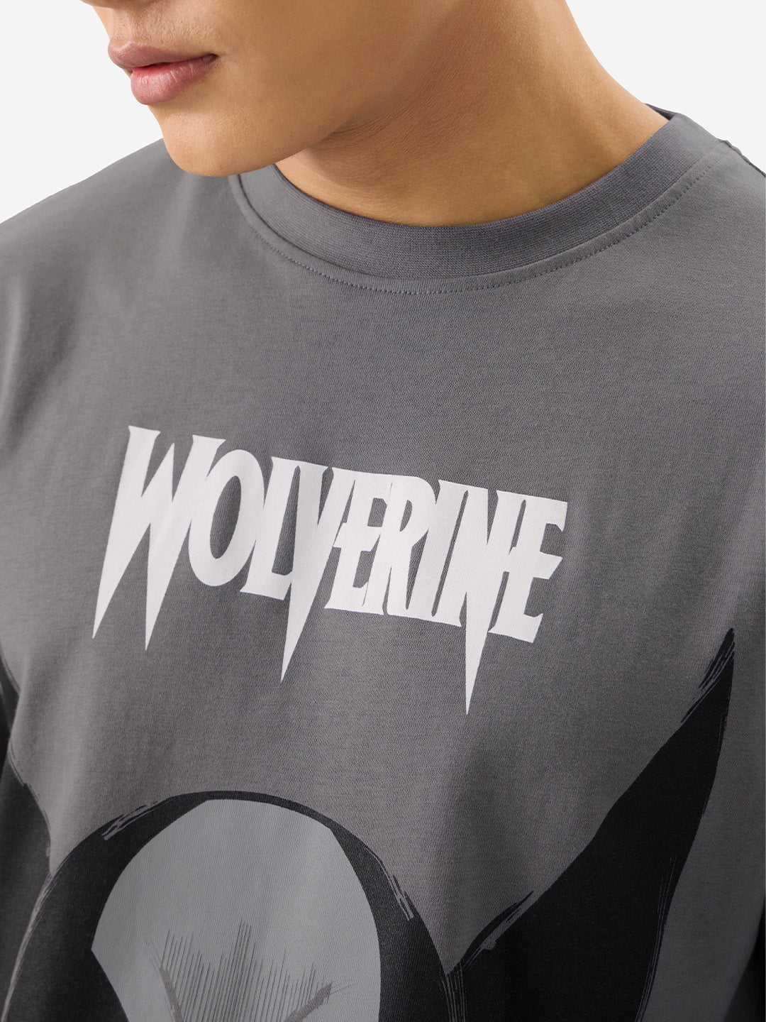 Men's Grey Casual Printed Oversized Fit Half Sleeves Tshirt