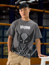 Men's Grey Casual Printed Oversized Fit Half Sleeves Tshirt
