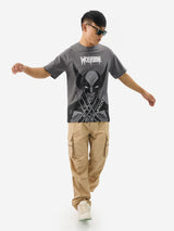 Men's Grey Casual Printed Oversized Fit Half Sleeves Tshirt