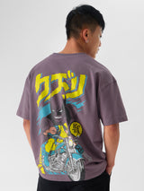 Men's Purple Casual Printed Oversized Fit Half Sleeves Tshirt