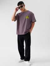 Men's Purple Casual Printed Oversized Fit Half Sleeves Tshirt