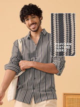 Men's Grey Casual Striped Regular Fit Full Sleeves Shirt