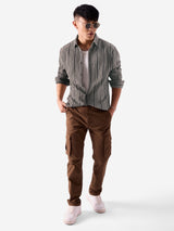 Men's Grey Casual Striped Regular Fit Full Sleeves Shirt