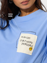 Women's Blue Casual Regular Fit Patch work Half Sleeves Tshirt