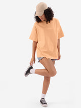 Women's Orange Casual Oversized Fit Solid Half Sleeves Tshirt