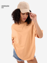 Women's Orange Casual Oversized Fit Solid Half Sleeves Tshirt